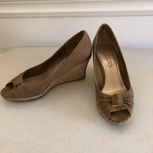 Brown/copper fabric espadrille wedge pumps, Moda 7